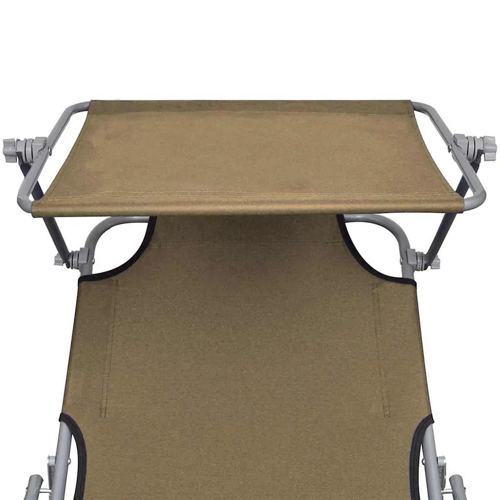 Taupe Folding Sun Lounger with Adjustable Canopy