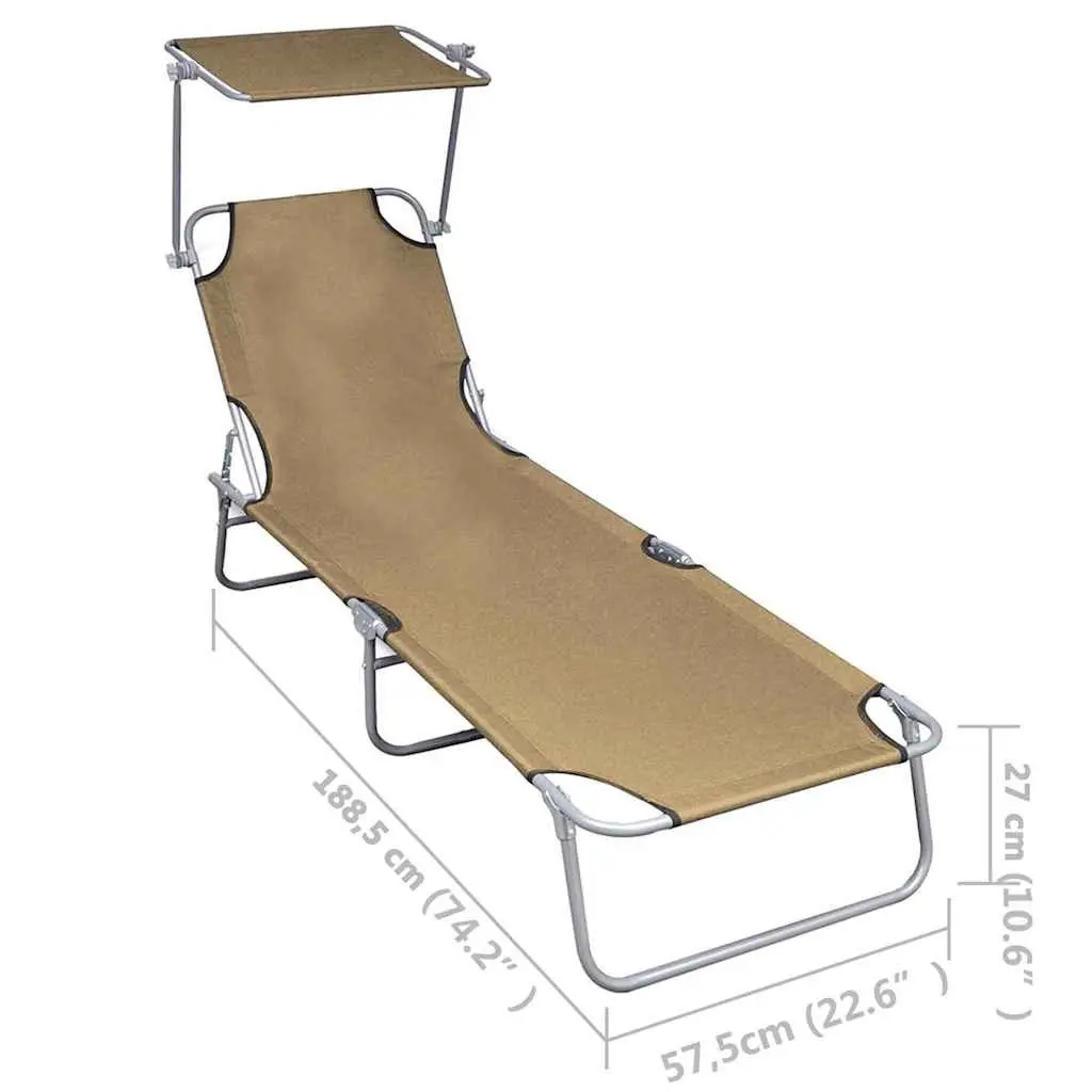 Taupe Folding Sun Lounger with Adjustable Canopy