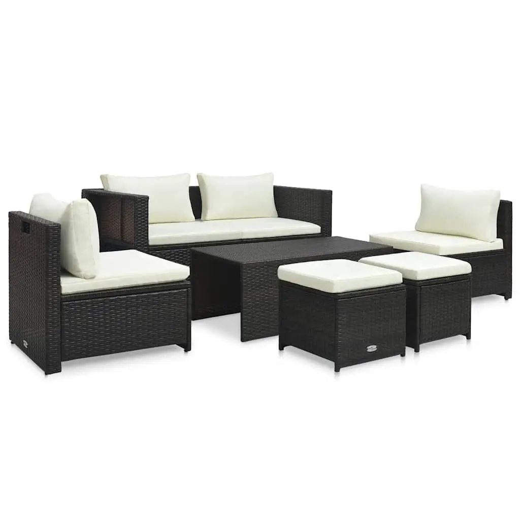 Outdoor Garden Lounge Set 6 Piece Poly Rattan Brown Patio Furniture with