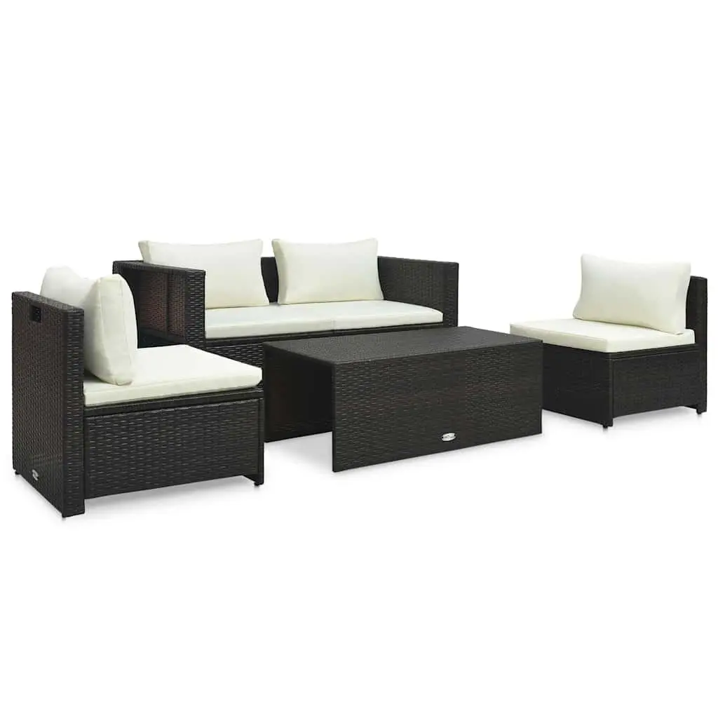 Outdoor Garden Lounge Set 6 Piece Poly Rattan Brown Patio Furniture with