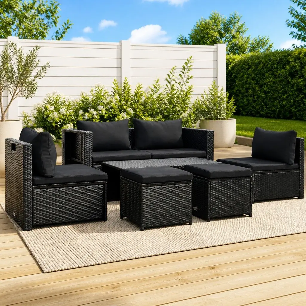 Garden Lounge Set 6 Piece Outdoor Furniture Black Patio Sofa