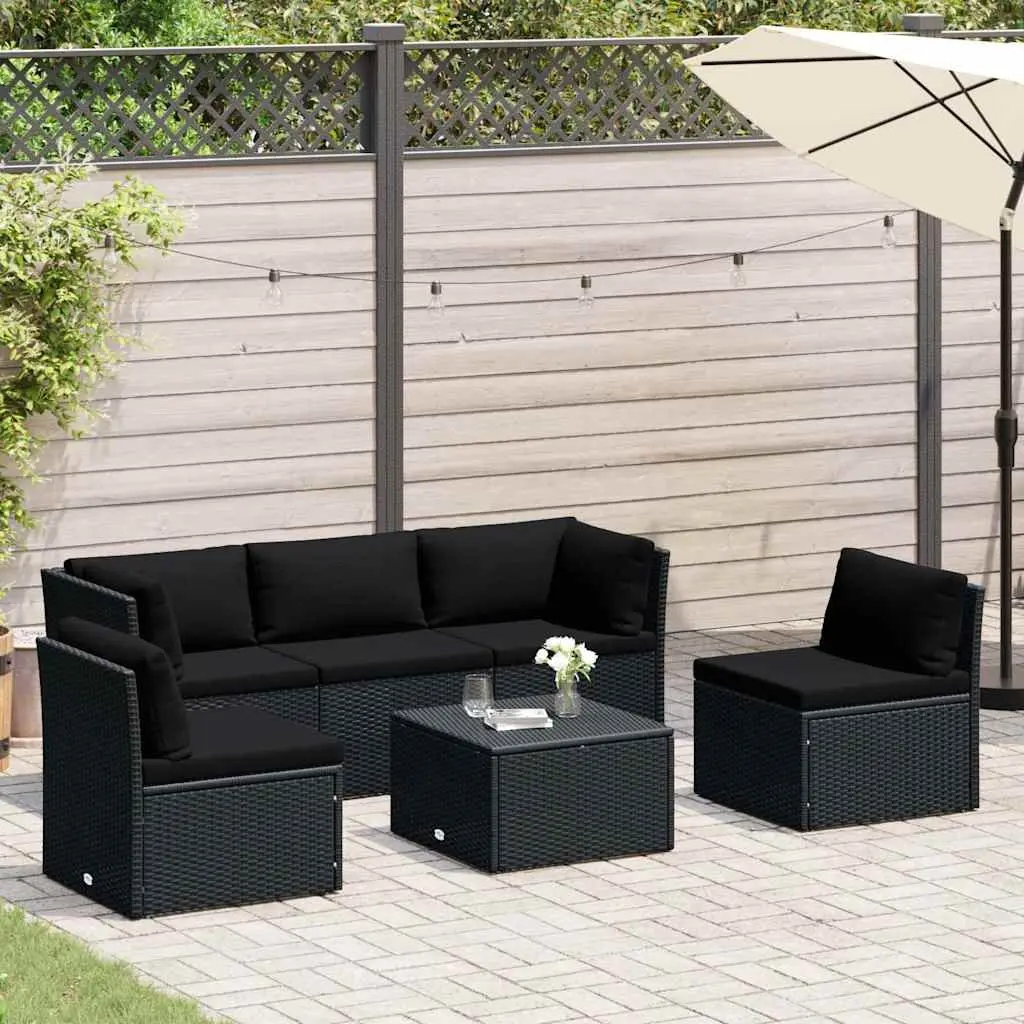 4 Piece Outdoor Lounge Set for Garden Patio with Cushions Black Poly Rattan Furniture