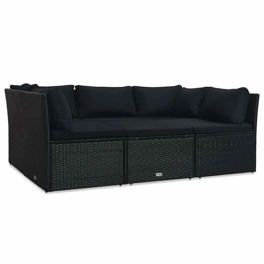 4 Piece Outdoor Lounge Set for Garden Patio with Cushions Black Poly Rattan Furniture