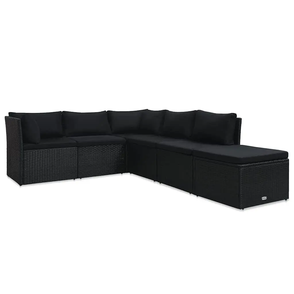 4 Piece Outdoor Lounge Set for Garden Patio with Cushions Black Poly Rattan Furniture