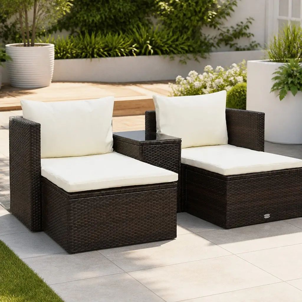 Garden Lounge Set Outdoor Furniture 5 Piece Modular Brown with Cushions
