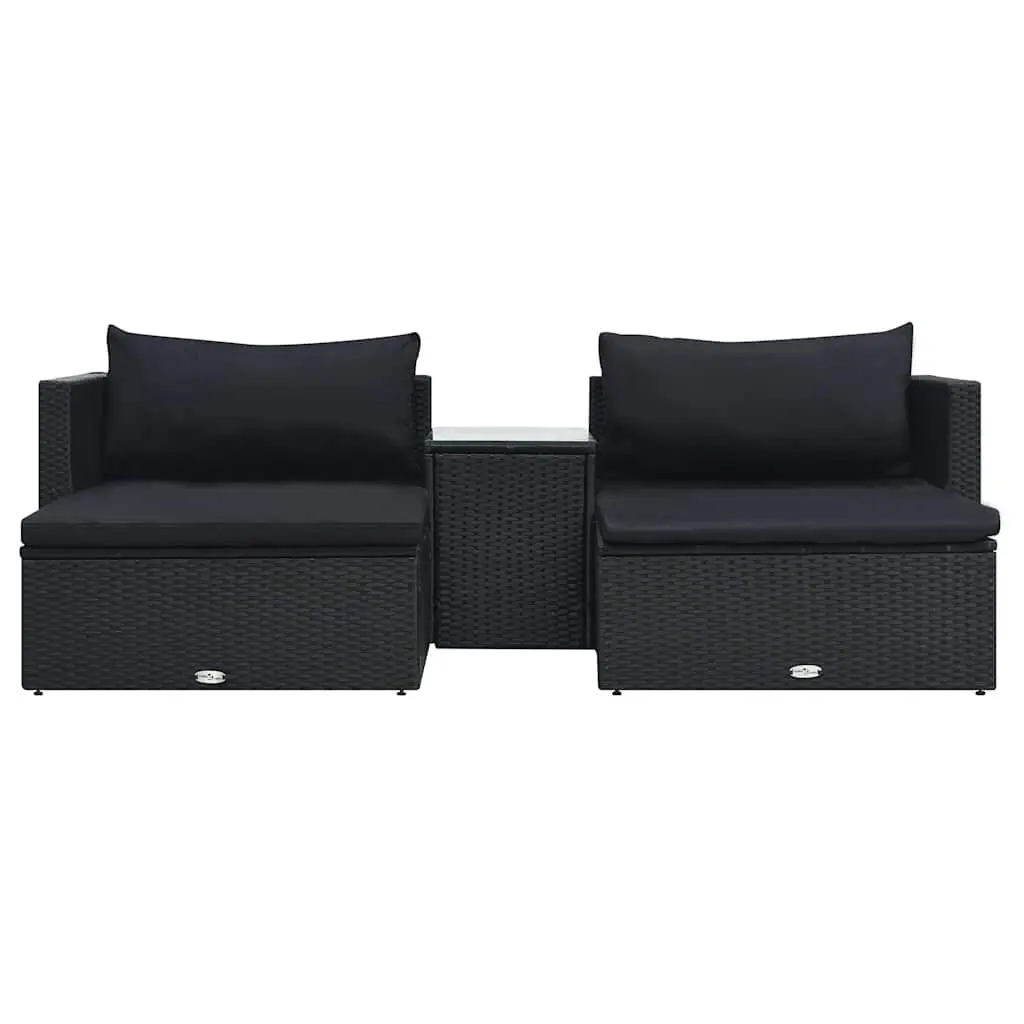 5 Piece Outdoor Garden Lounge Set Black Poly Rattan Patio Furniture with