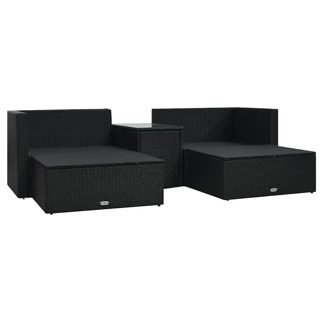 5 Piece Outdoor Garden Lounge Set Black Poly Rattan Patio Furniture with