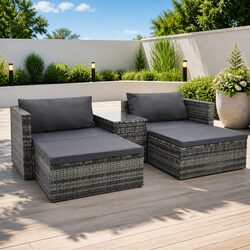 5-Piece Outdoor Lounge Set: Grey Poly Rattan Furniture