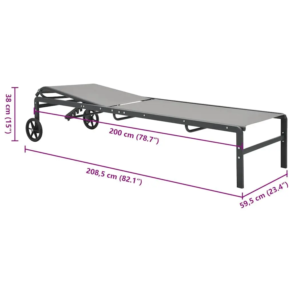 Sun Loungers Set 2 pcs Grey Textilene Outdoor Garden Patio Lounger with Table