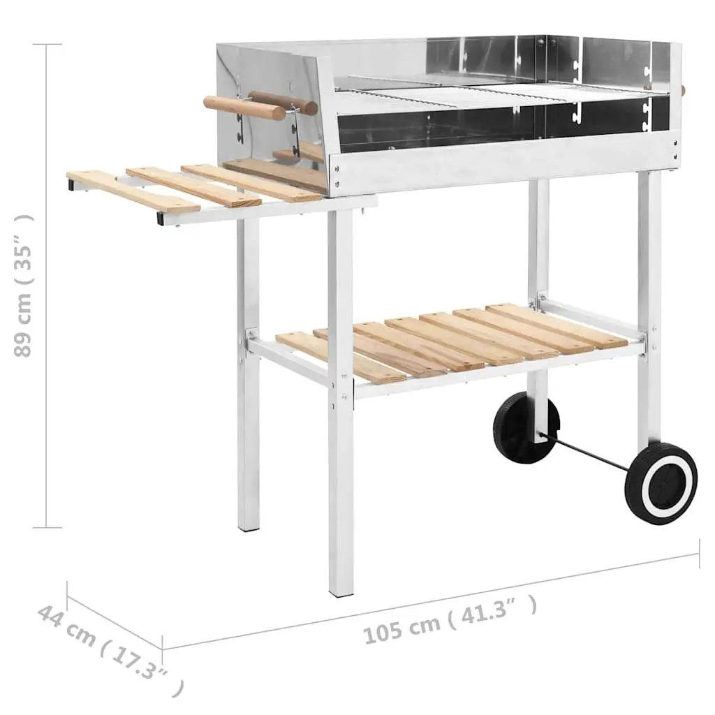 XXL Trolley Charcoal BBQ Grill Outdoor Cooking Stainless Steel 2 Shelves