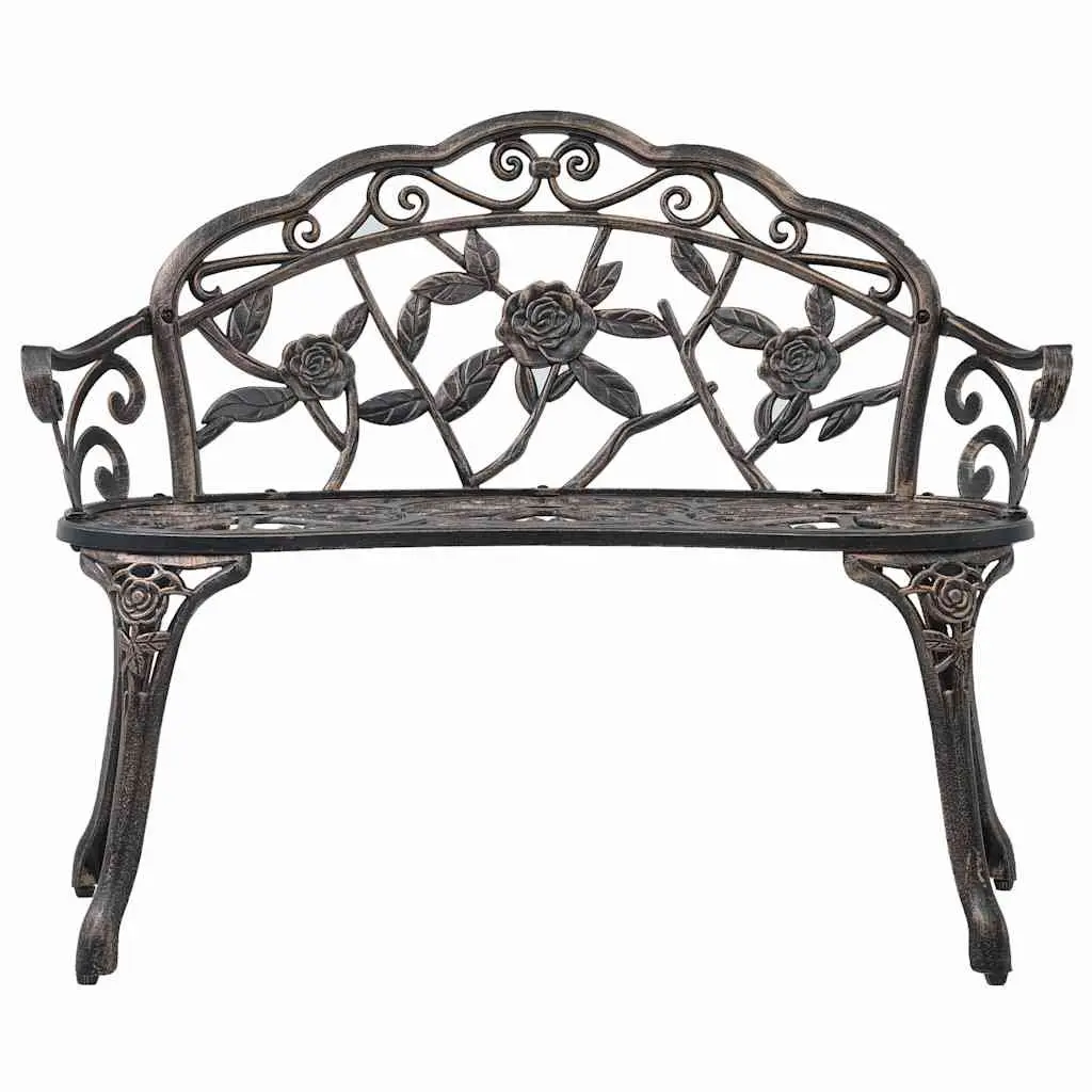 Outdoor Bench 100cm Garden Patio Seating Cast Aluminium Brown Decorative