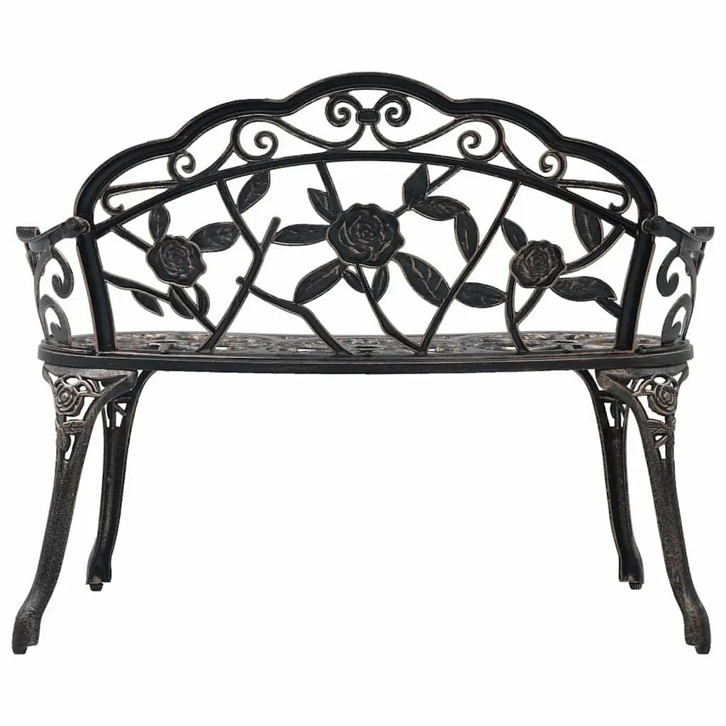 Outdoor Bench 100cm Garden Patio Seating Cast Aluminium Brown Decorative