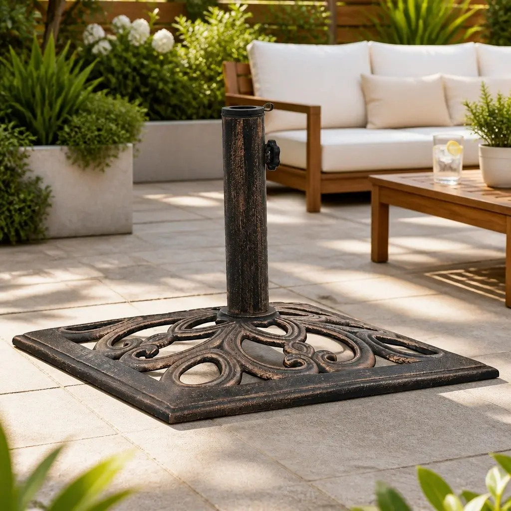 Umbrella Base Outdoor Garden Patio Stand Cast Iron Brown 49 cm