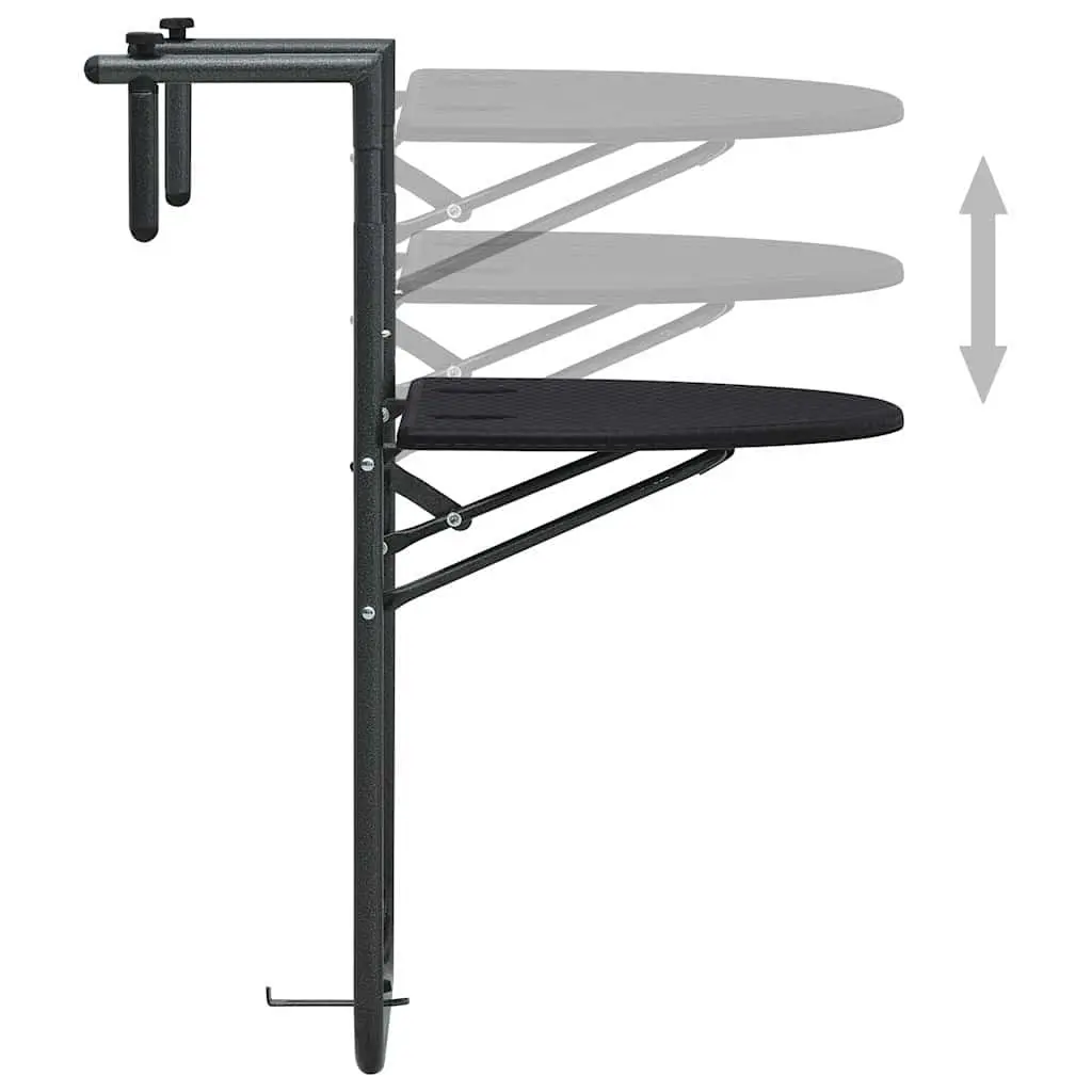 Hanging Balcony Table Outdoor Coffee Worktop Black Foldable Adjustable Height
