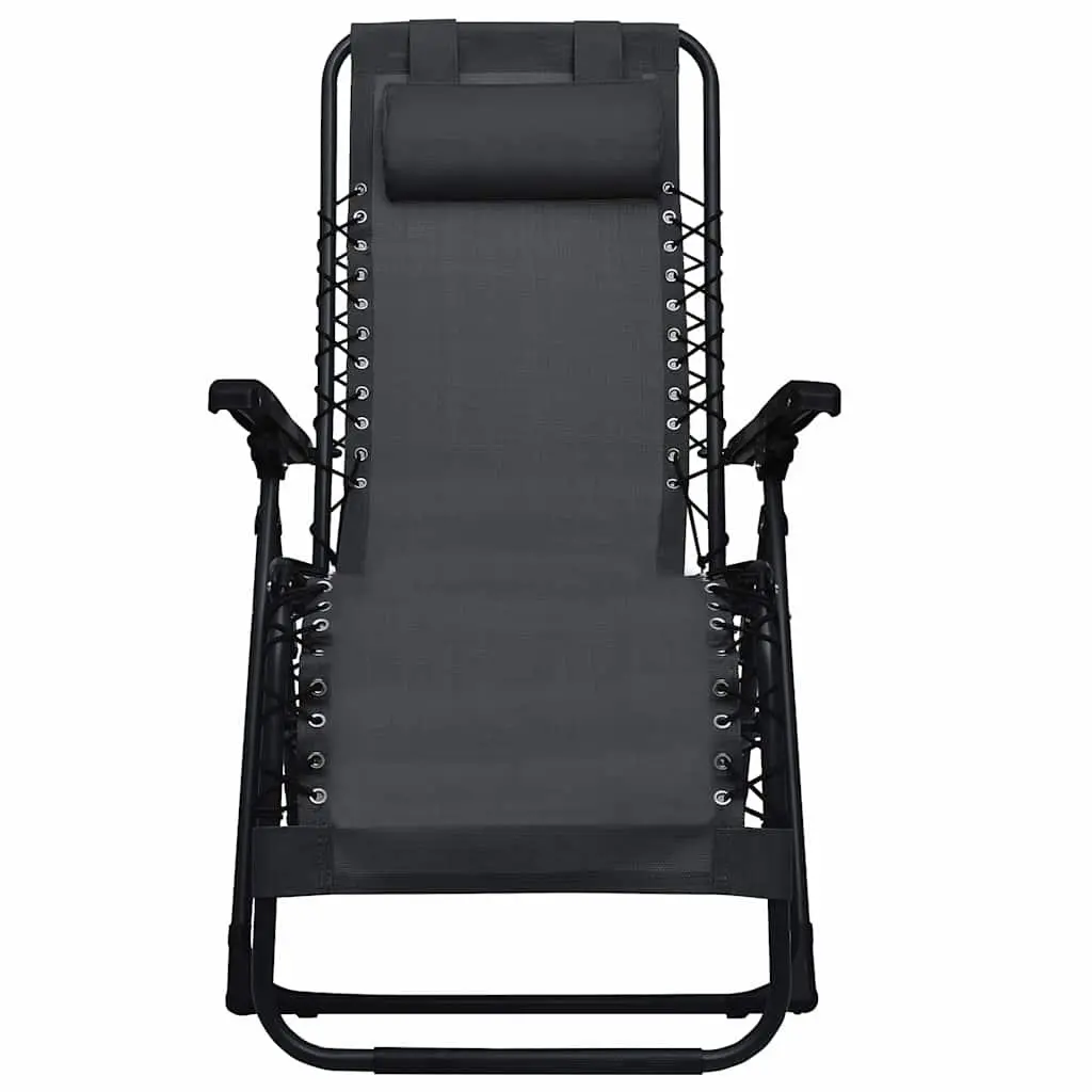 Folding Deck Chair Outdoor Black Textilene Reclining Garden Patio Lounger