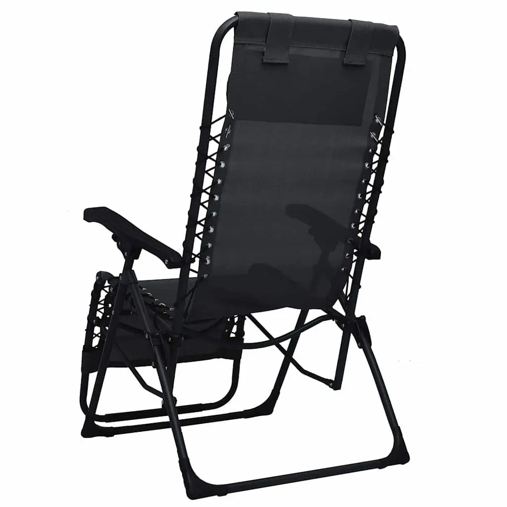 Folding Deck Chair Outdoor Black Textilene Reclining Garden Patio Lounger