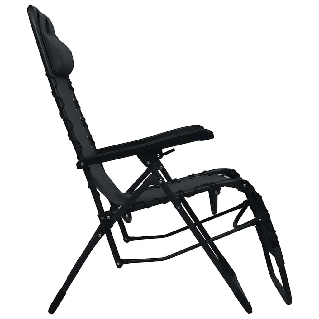 Folding Deck Chair Outdoor Black Textilene Reclining Garden Patio Lounger