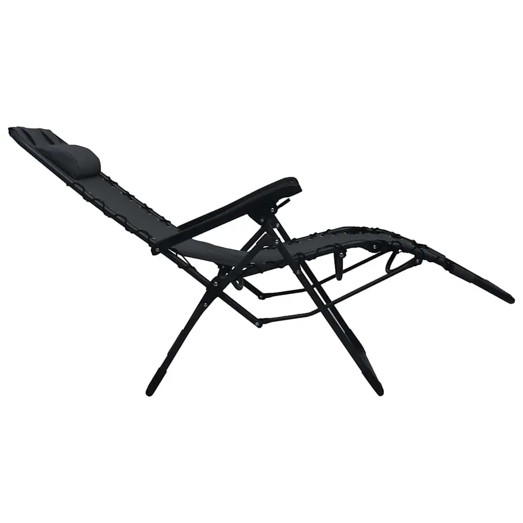Folding Deck Chair Outdoor Black Textilene Reclining Garden Patio Lounger