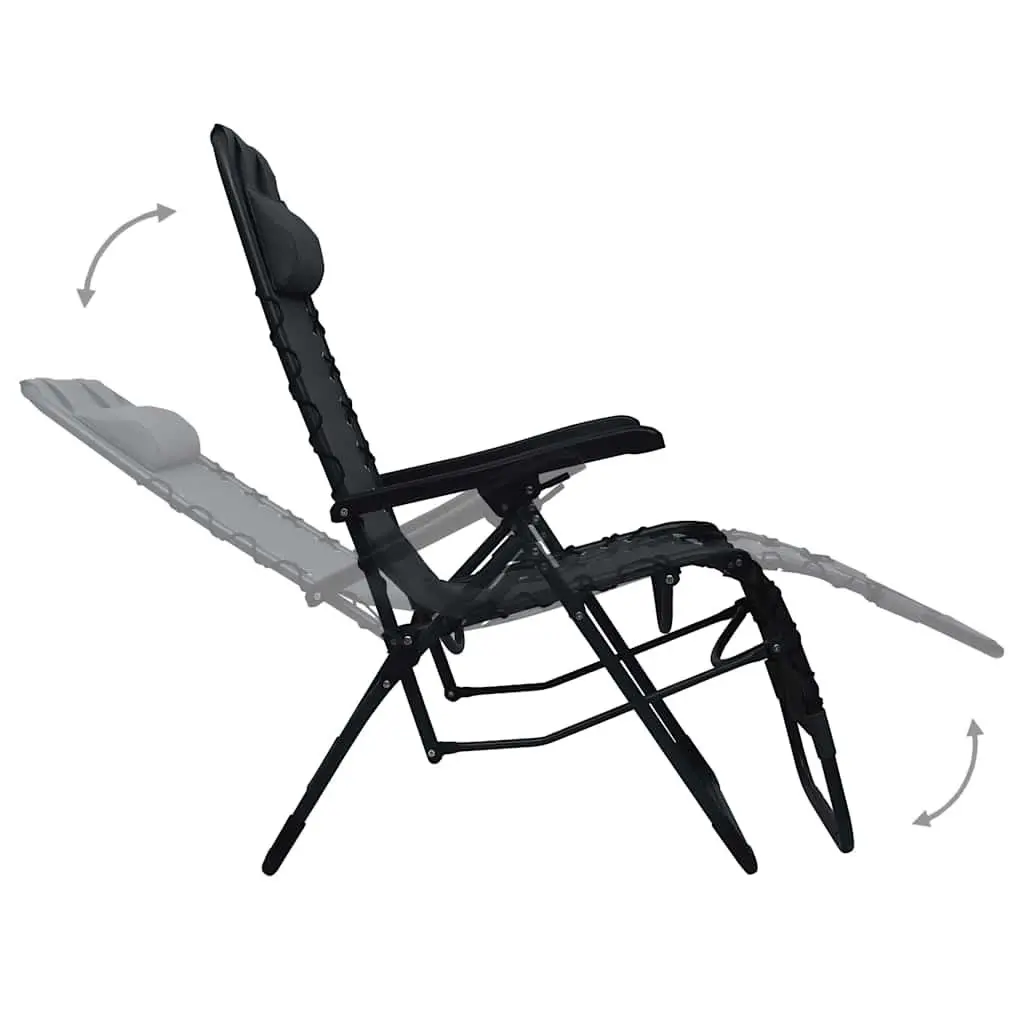 Folding Deck Chair Outdoor Black Textilene Reclining Garden Patio Lounger