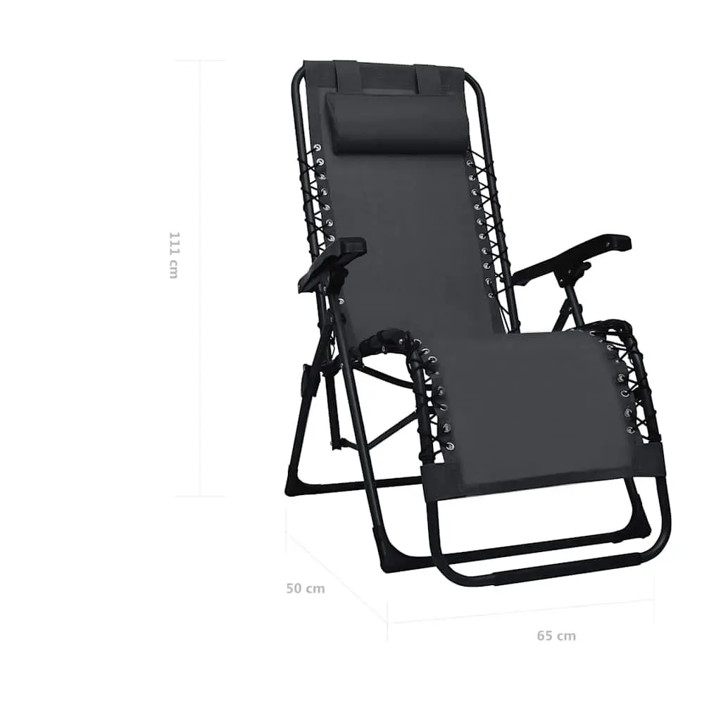 Folding Deck Chair Outdoor Black Textilene Reclining Garden Patio Lounger