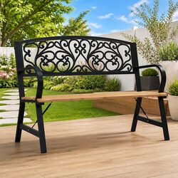 Outdoor Garden Bench - 120cm Length, Black Finish