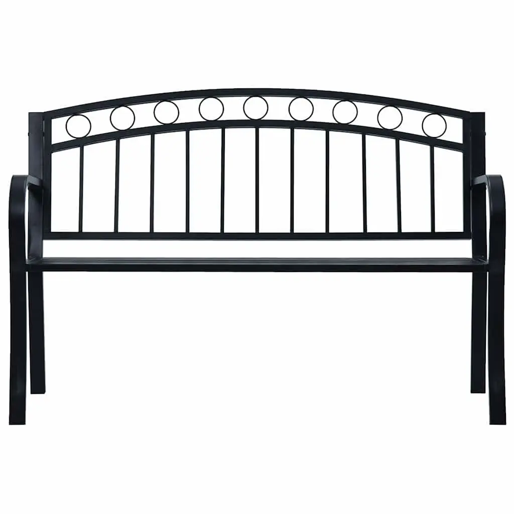 Black Metal Outdoor Seating Garden Bench 125cm with Curved Armrests for Patio