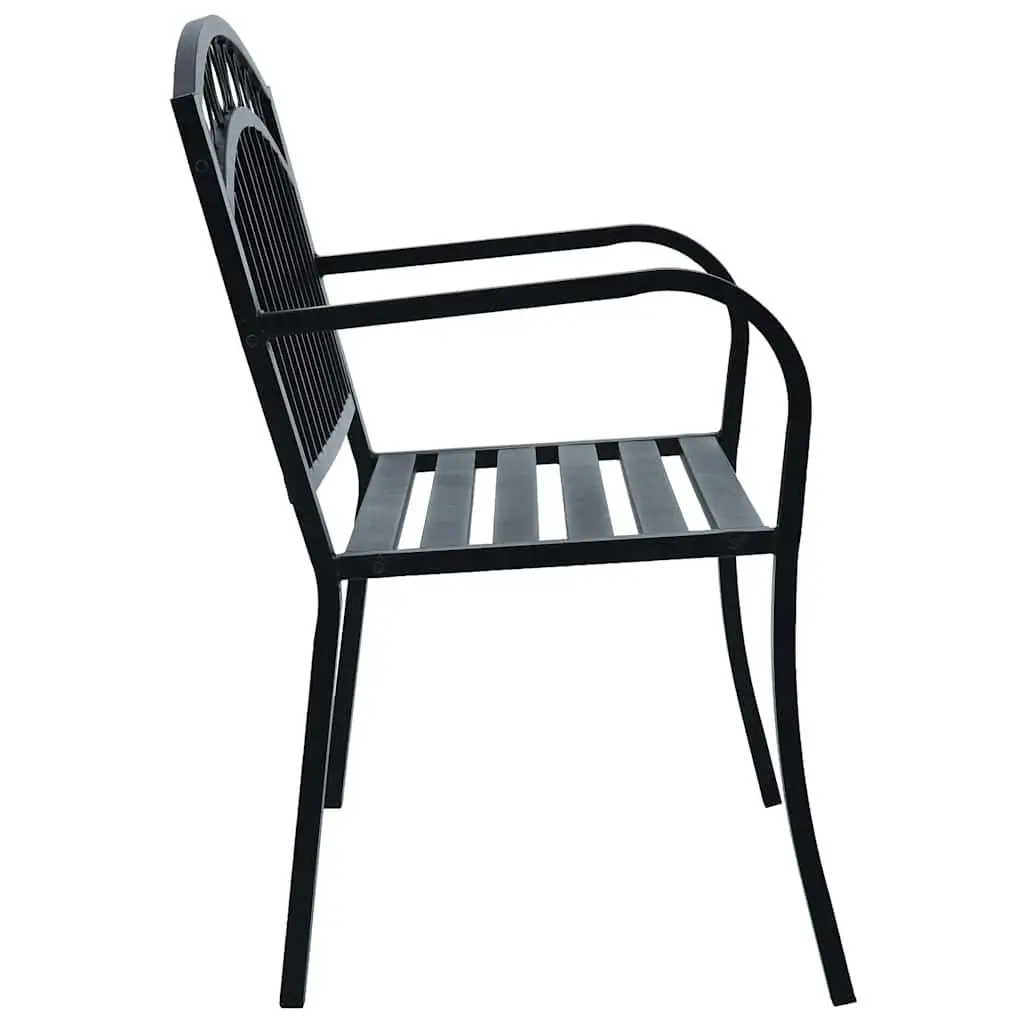 Black Metal Outdoor Seating Garden Bench 125cm with Curved Armrests for Patio