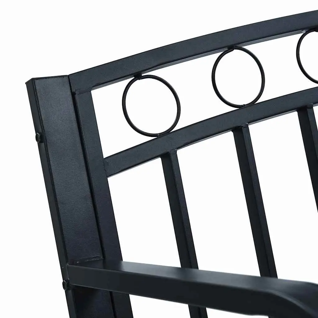 Black Metal Outdoor Seating Garden Bench 125cm with Curved Armrests for Patio