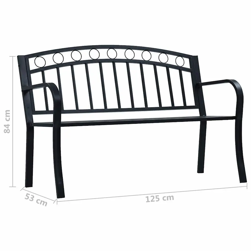 Black Metal Outdoor Seating Garden Bench 125cm with Curved Armrests for Patio