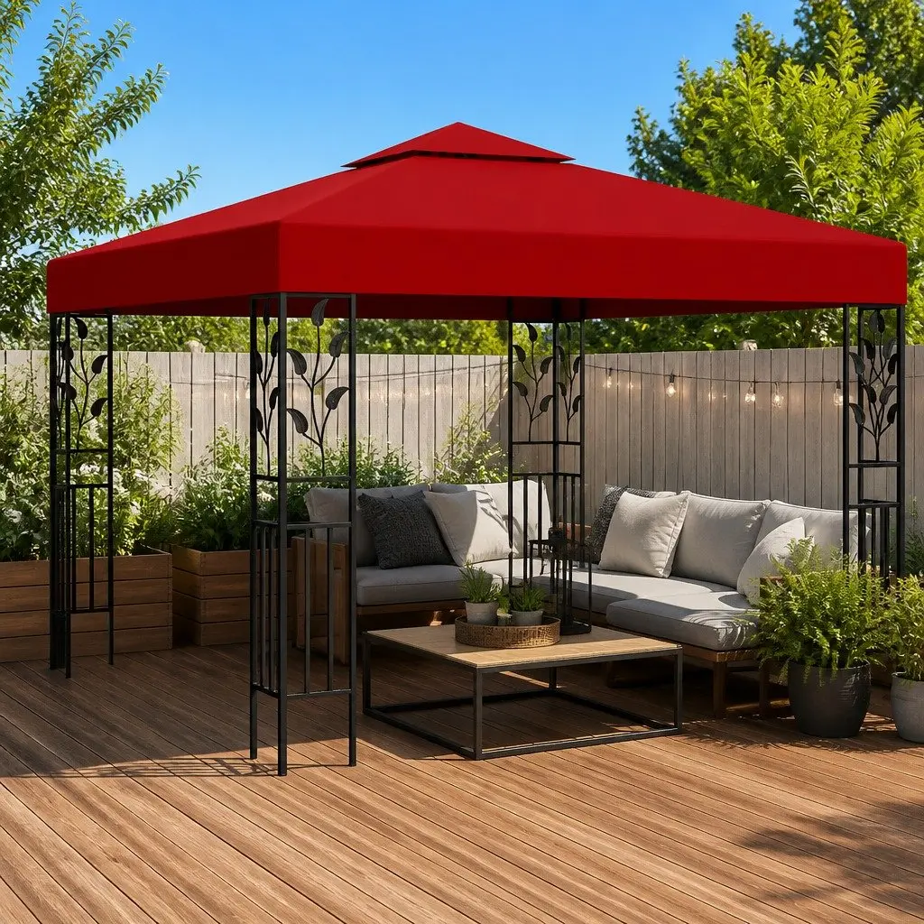 Gazebo 3x3m Outdoor Canopy Shade Structure Red Garden Patio Tent