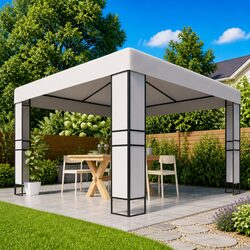 3x3 m White Gazebo: Double Roof, Water-Resistant Canopy