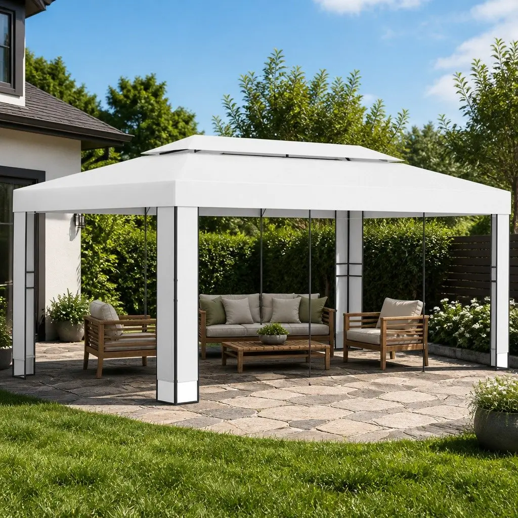 Gazebo for Outdoor Garden 3x6m White Double Roof Canopy