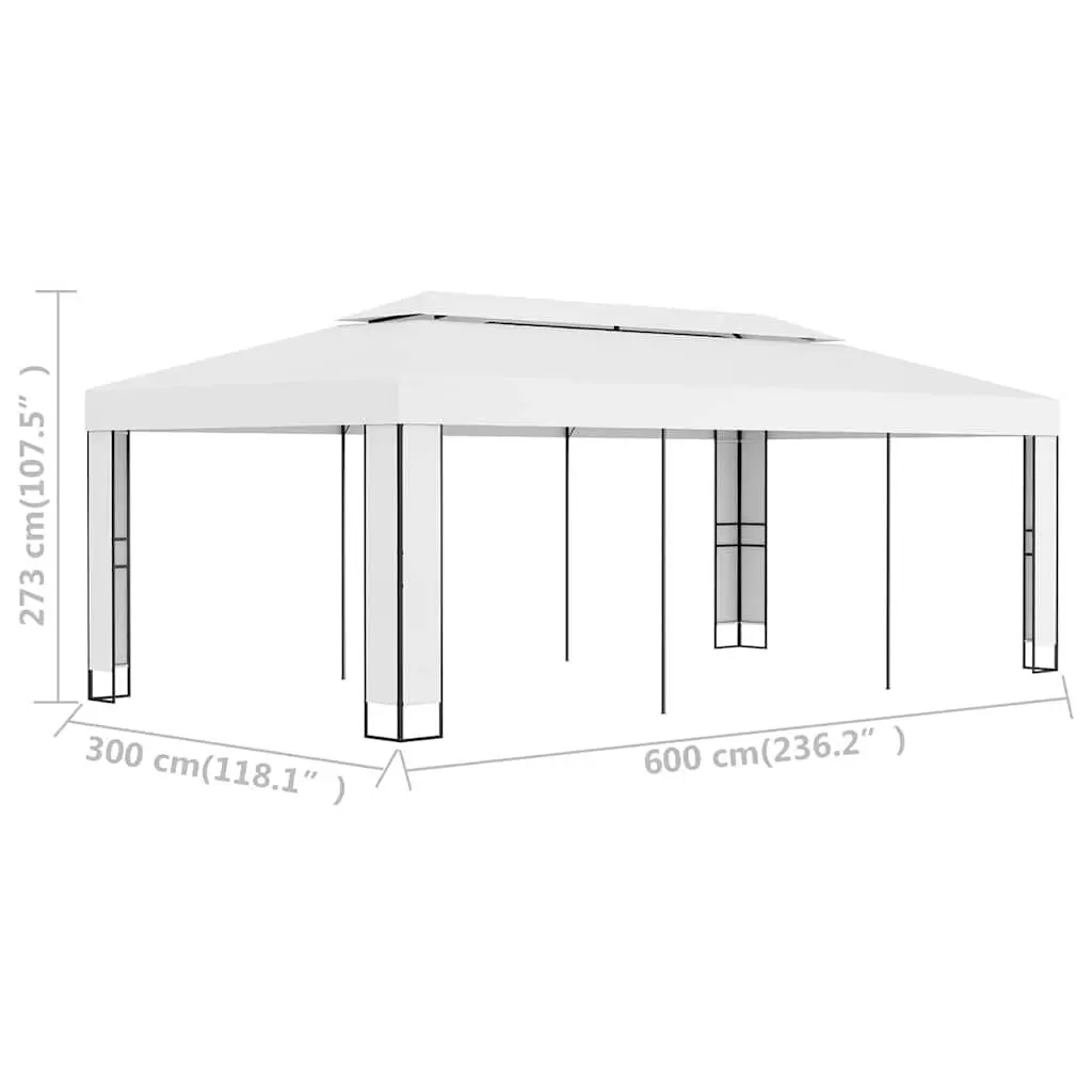 Gazebo for Outdoor Garden 3x6m White Double Roof Canopy
