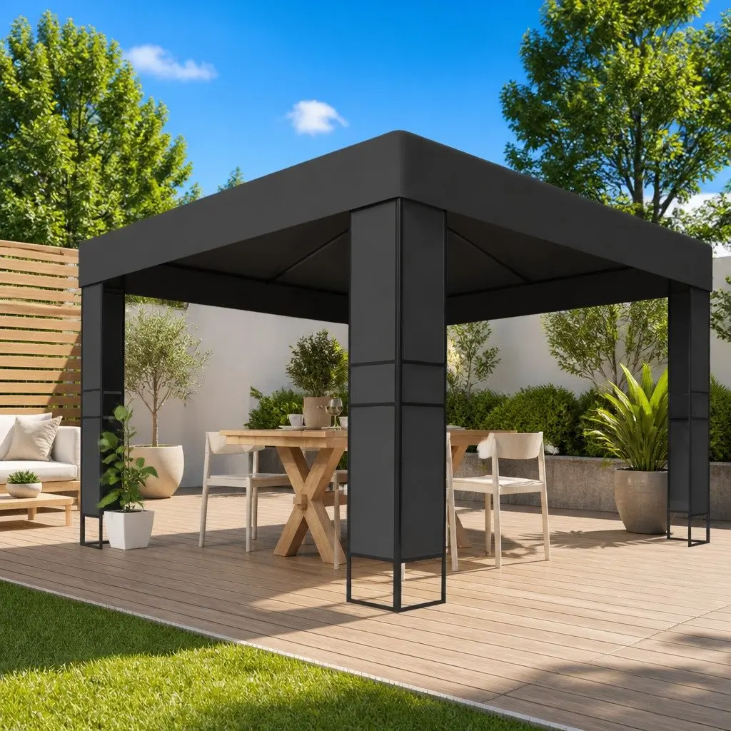 Gazebo for Outdoor Garden 3x3 m Double Roof Anthracite Sunshade