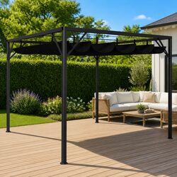 3x3m Garden Gazebo: Anthracite with Retractable Roof Canopy