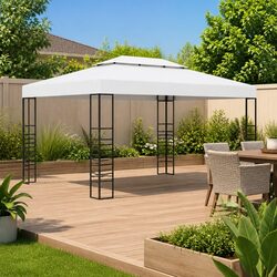 Garden Gazebo Outdoor Canopy 4x3x2.7m Powder-Coated Steel Marquee White