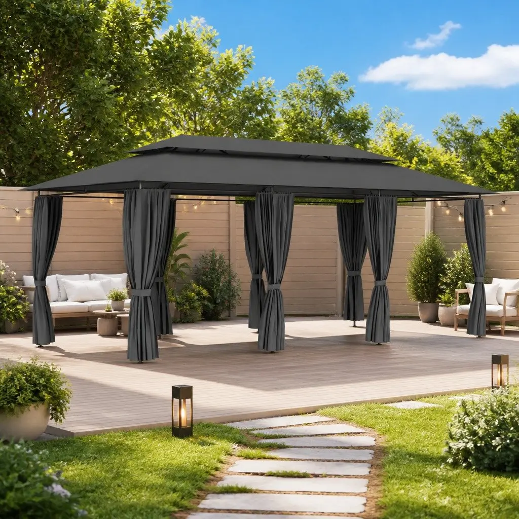 Gazebo with Curtains Outdoor Canopy Party Tent Garden Shelter Anthracite