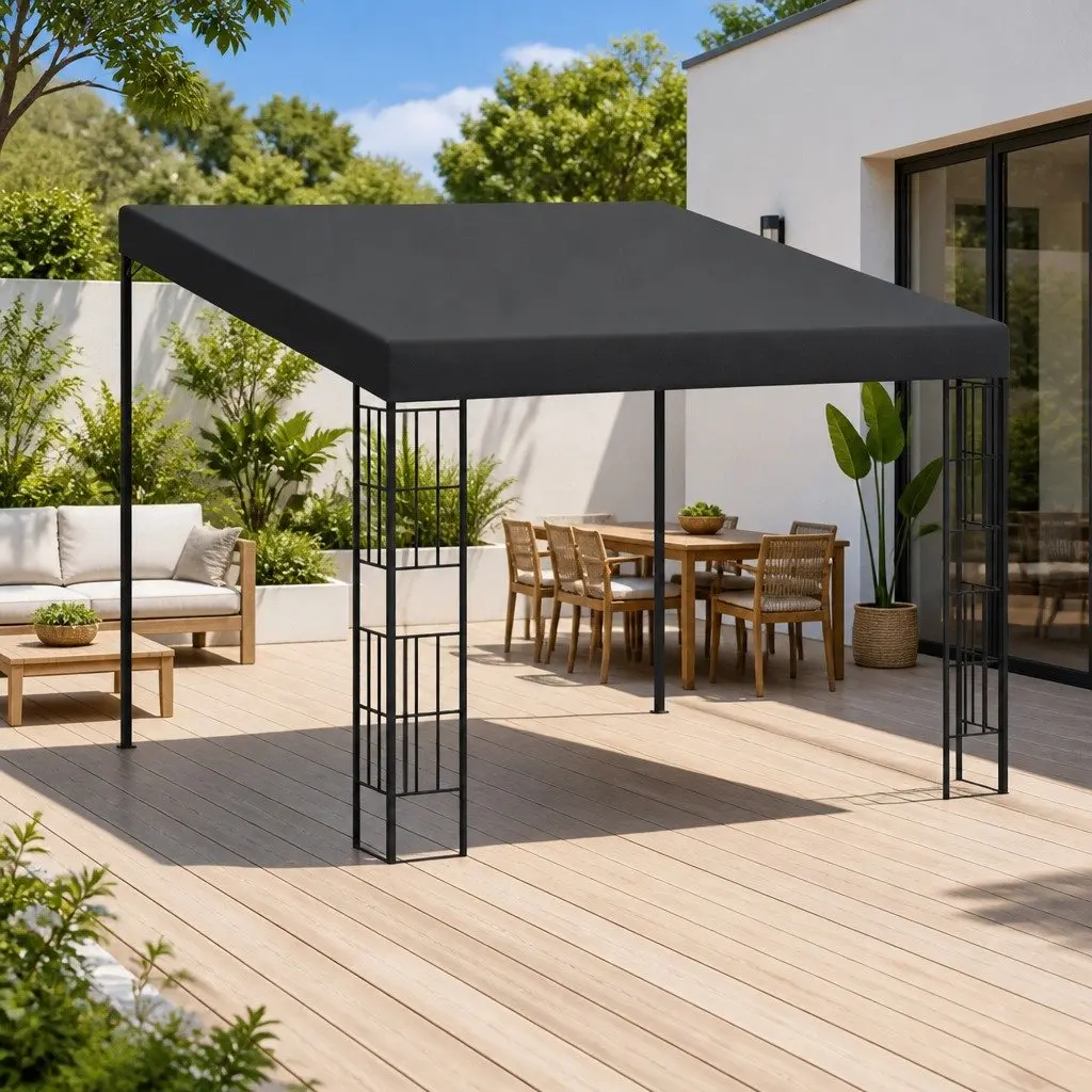 Wall-Mounted Gazebo 3x3m Anthracite Patio Sun Shelter Outdoor Canopy Shade