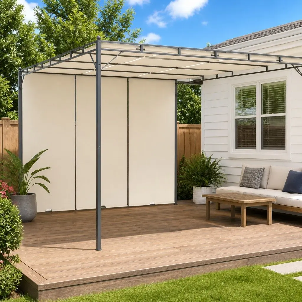 Garden Gazebo Outdoor Shelter with Side Curtains 4x3x2.25m Cream
