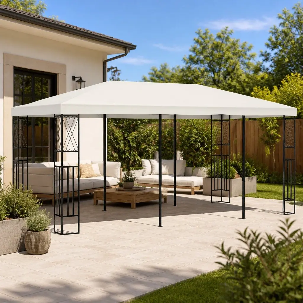Gazebo Outdoor 3x6 m Cream Steel Frame Polyester Roof