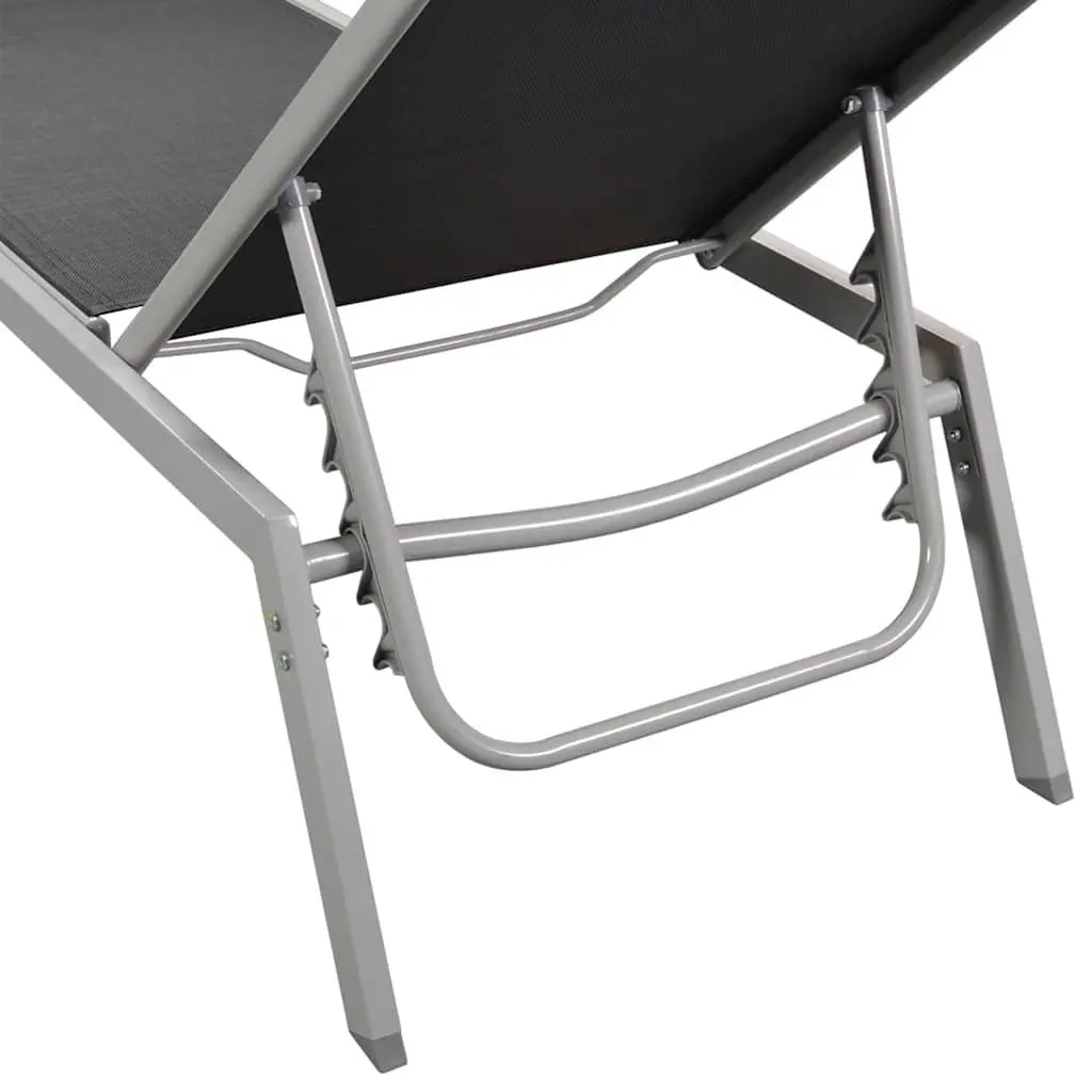 Black Sun Lounger Outdoor Daybed Garden Lounging Chair Steel Frame Textilene
