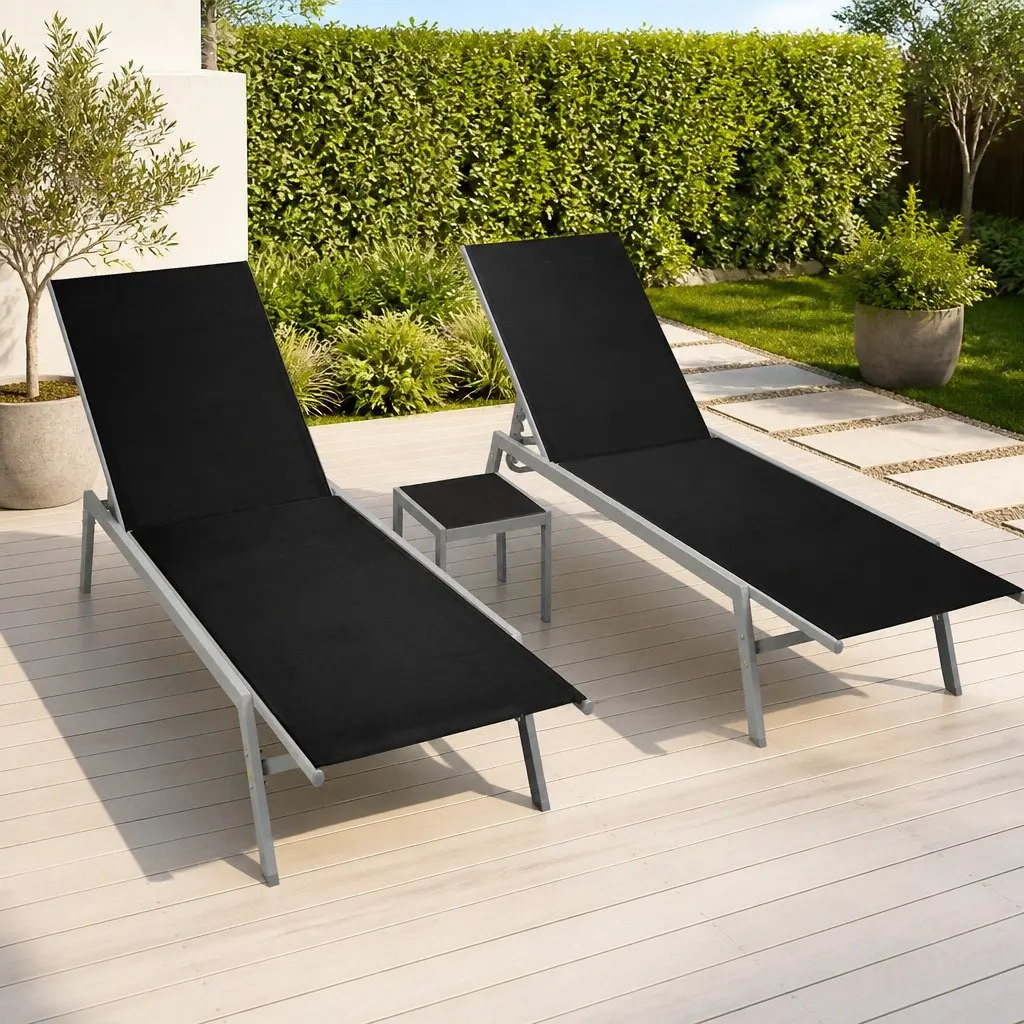 Sun Loungers Set 2 pcs Garden Outdoor Furniture Steel Frame Textilene