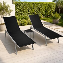 Specifications of Two Sun Loungers and Glass Table Set