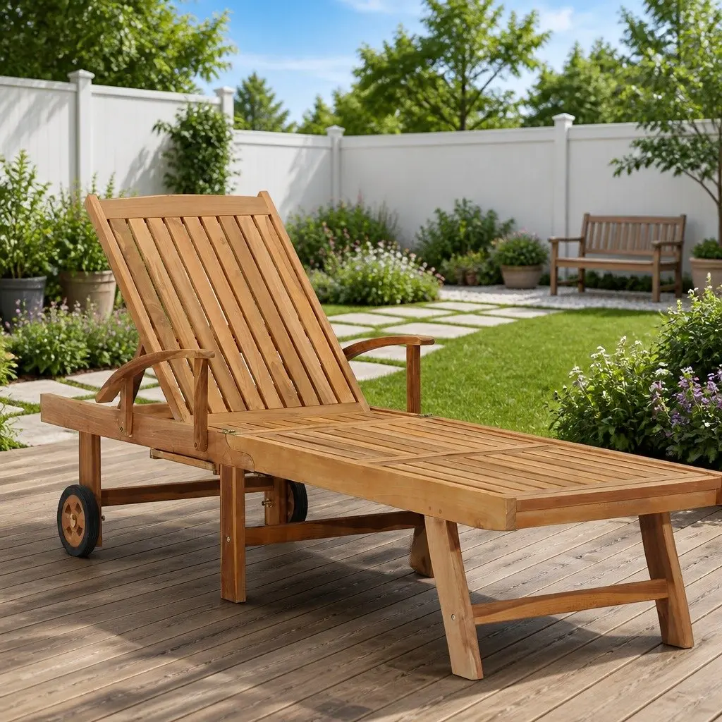 Sun Lounger Outdoor Garden Adjustable Backrest Teak Wood