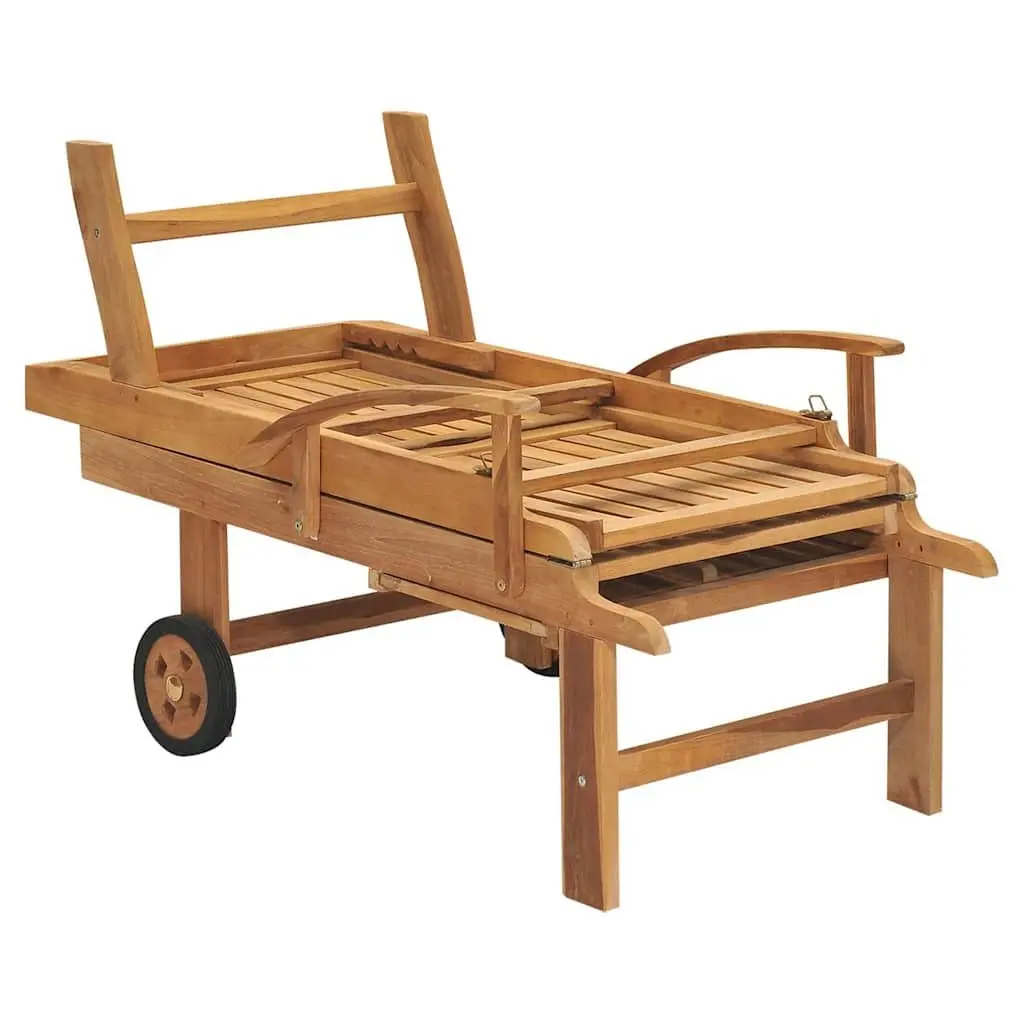 Sun Lounger Outdoor Garden Adjustable Backrest Teak Wood
