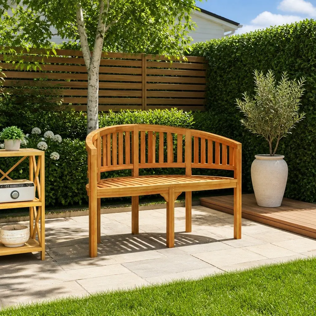 Banana Bench Outdoor Garden Seating 120cm Solid Teak Wood Brown 2-Seater Patio