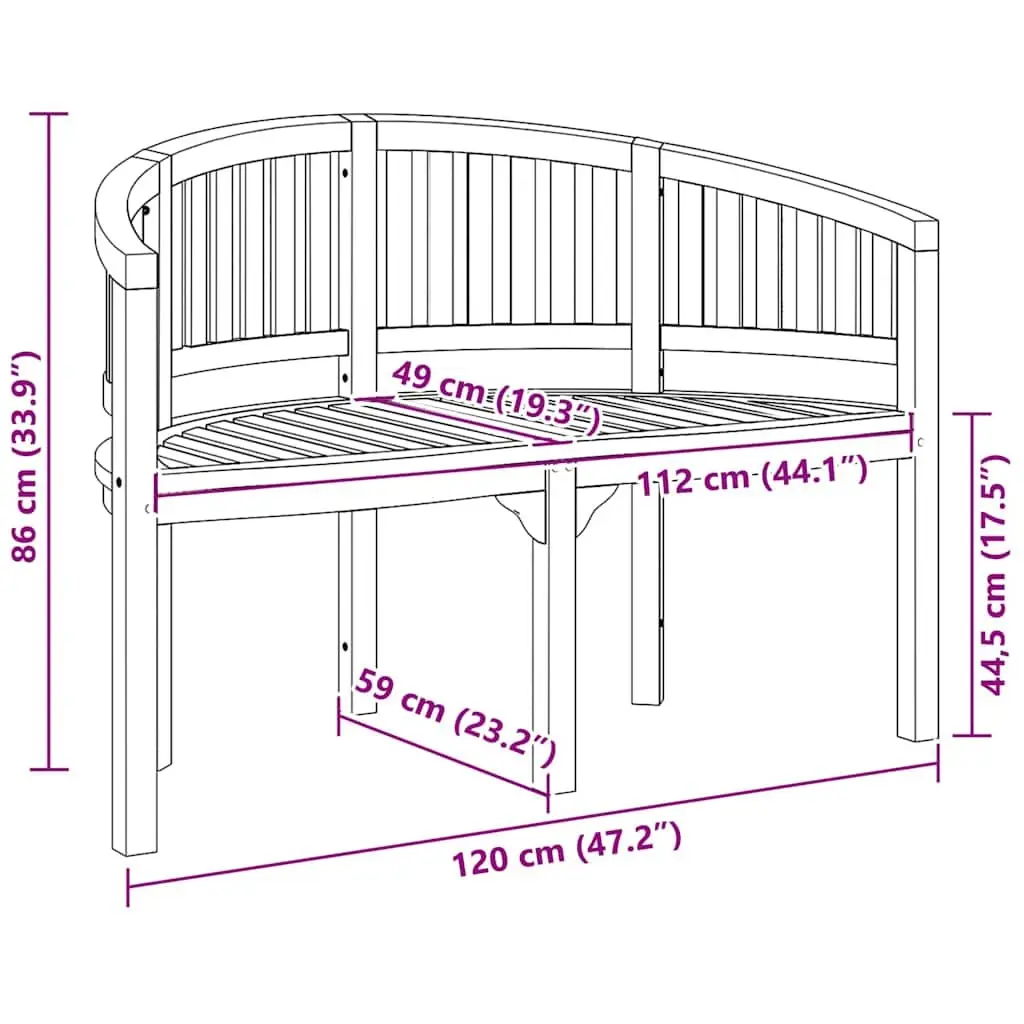 Banana Bench Outdoor Garden Seating 120cm Solid Teak Wood Brown 2-Seater Patio