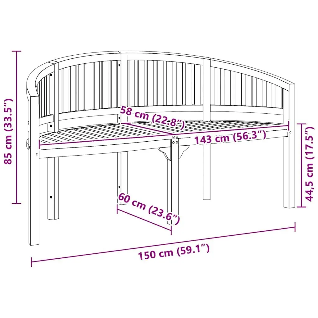 Outdoor Banana Bench 151cm, 3-Seater