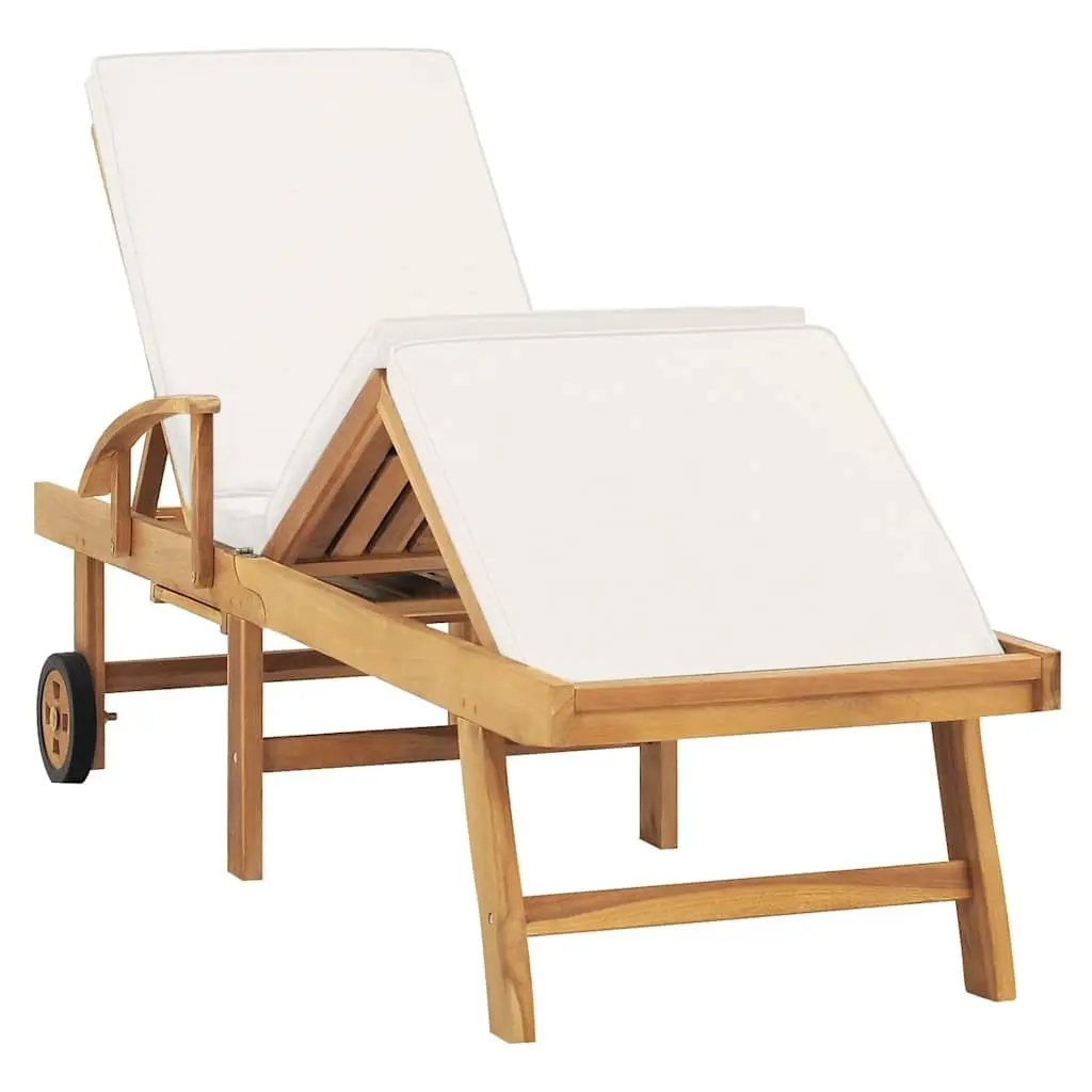 Sun Lounger Outdoor Garden Adjustable Backrest Cream Teak Wood
