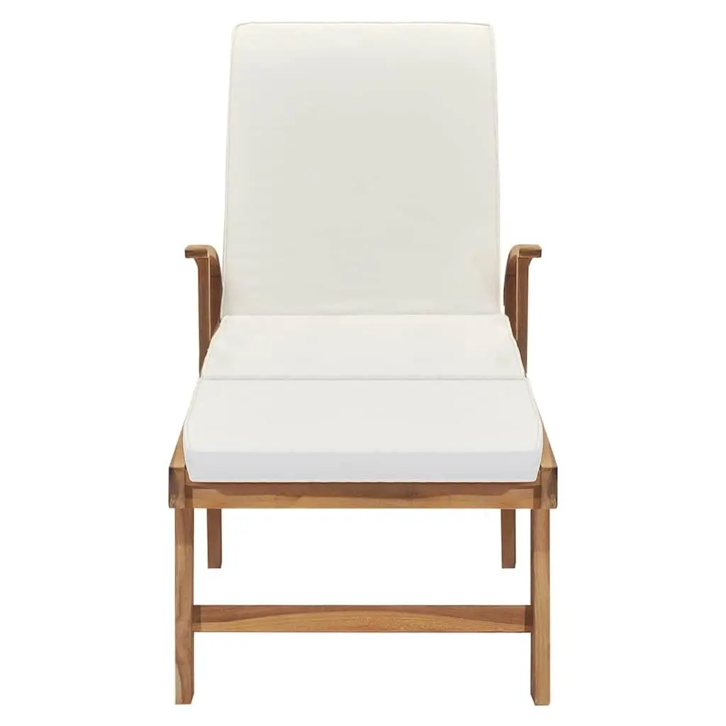 Sun Lounger Outdoor Garden Adjustable Backrest Cream Teak Wood